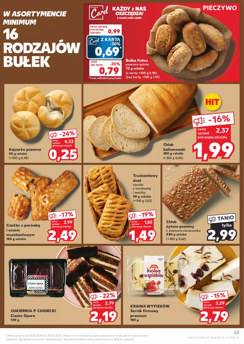 Gazetka promocyjna Kaufland - Gazetka tygodnia - ważna 21.03 do 26.03.2024 - strona 23 - produkty: Bułka, Chleb, Cukier, Kajzerka, Kajzerka pszenna, Mus, Piec, Pieczywo, Ser, Sos