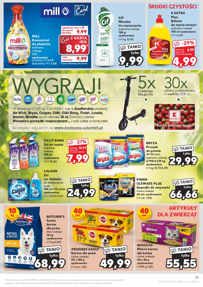 Gazetka promocyjna Kaufland - Gazetka tygodnia - ważna 21.03 do 26.03.2024 - strona 35 - produkty: Balsam do mycia naczyń, Bryza, Calgon, Cif, Cillit Bang, Do mycia naczyń, Finish, LG, Mleczko, Mokra karma, Pedigree, Proszek do prania, Sucha karma, Tablet, Whiskas, Zmywarki