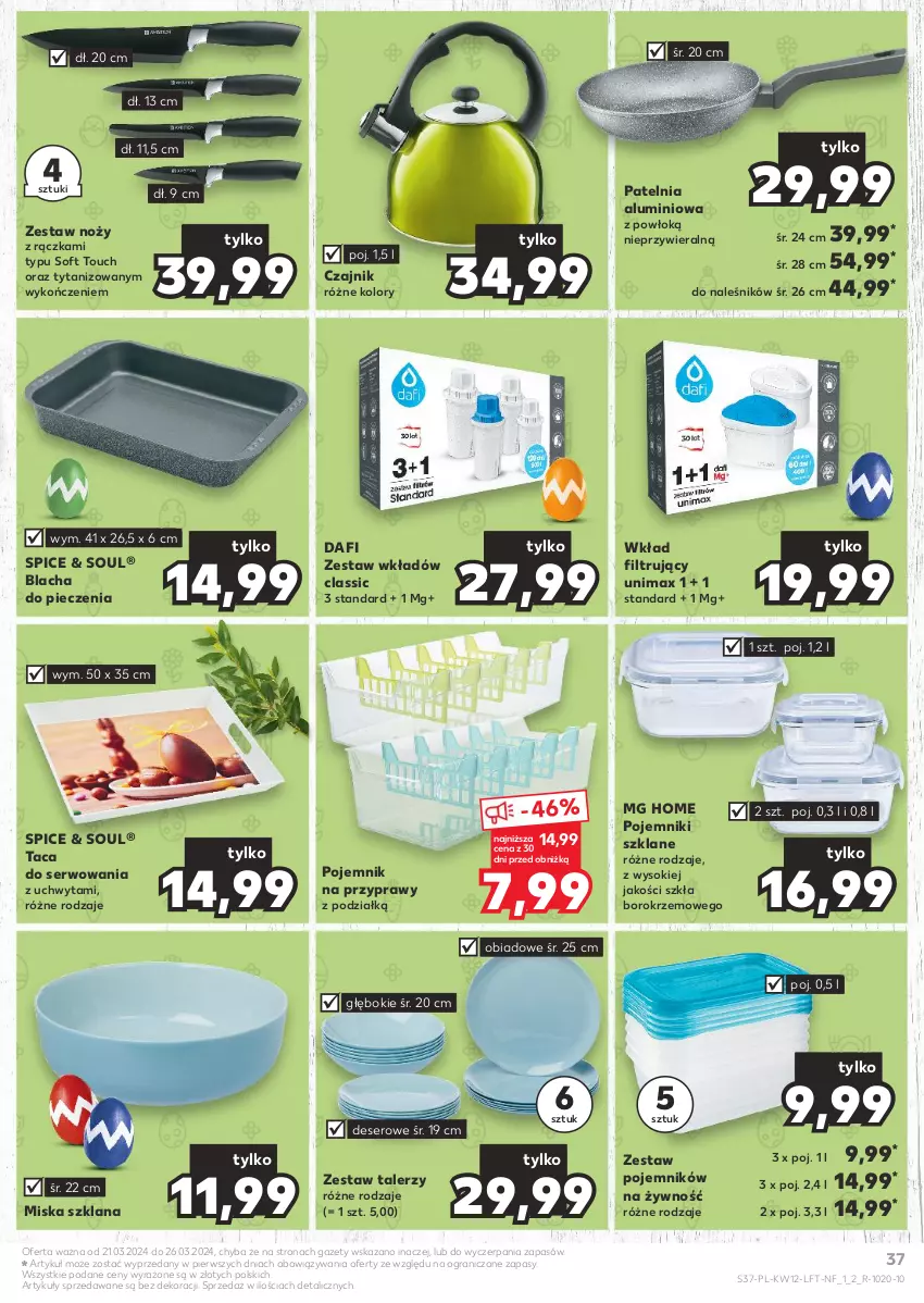 Gazetka promocyjna Kaufland - Gazetka tygodnia - ważna 21.03 do 26.03.2024 - strona 37 - produkty: Blacha do pieczenia, Czajnik, Deser, Gra, LANA, Miska, Noż, Patelnia, Piec, Pojemnik, Pojemnik na przyprawy, Przyprawy, Ser, Sok, Taca, Talerz, Tytan, Wkład filtrujący, Zestaw talerzy