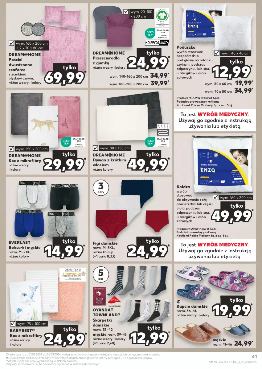 Gazetka promocyjna Kaufland - Gazetka tygodnia - ważna 21.03 do 26.03.2024 - strona 41 - produkty: Bokserki, Dywan, Figi, Gra, Kapcie, Karp, Koc, Kołdra, Poduszka, Pościel, Pościel dwustronna, Prześcieradło, Ser, Skarpetki