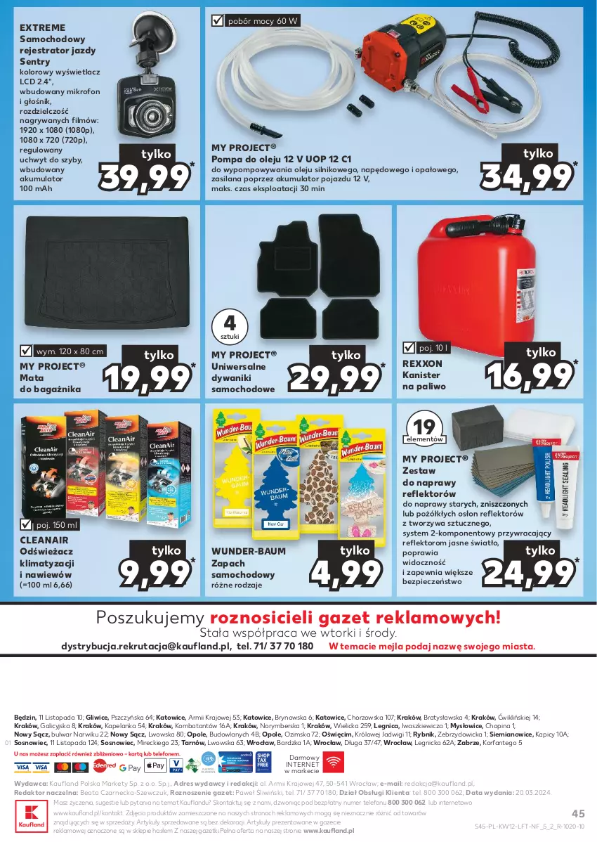 Gazetka promocyjna Kaufland - Gazetka tygodnia - ważna 21.03 do 26.03.2024 - strona 45 - produkty: Akumulator, Dres, Dywan, Dywanik, Fa, Głośnik, Gry, LANA, Mata do bagażnika, Mikrofon, O Bag, Olej, Piec, Pojazd, Reflektor, Silan, Sos, Telefon, Top