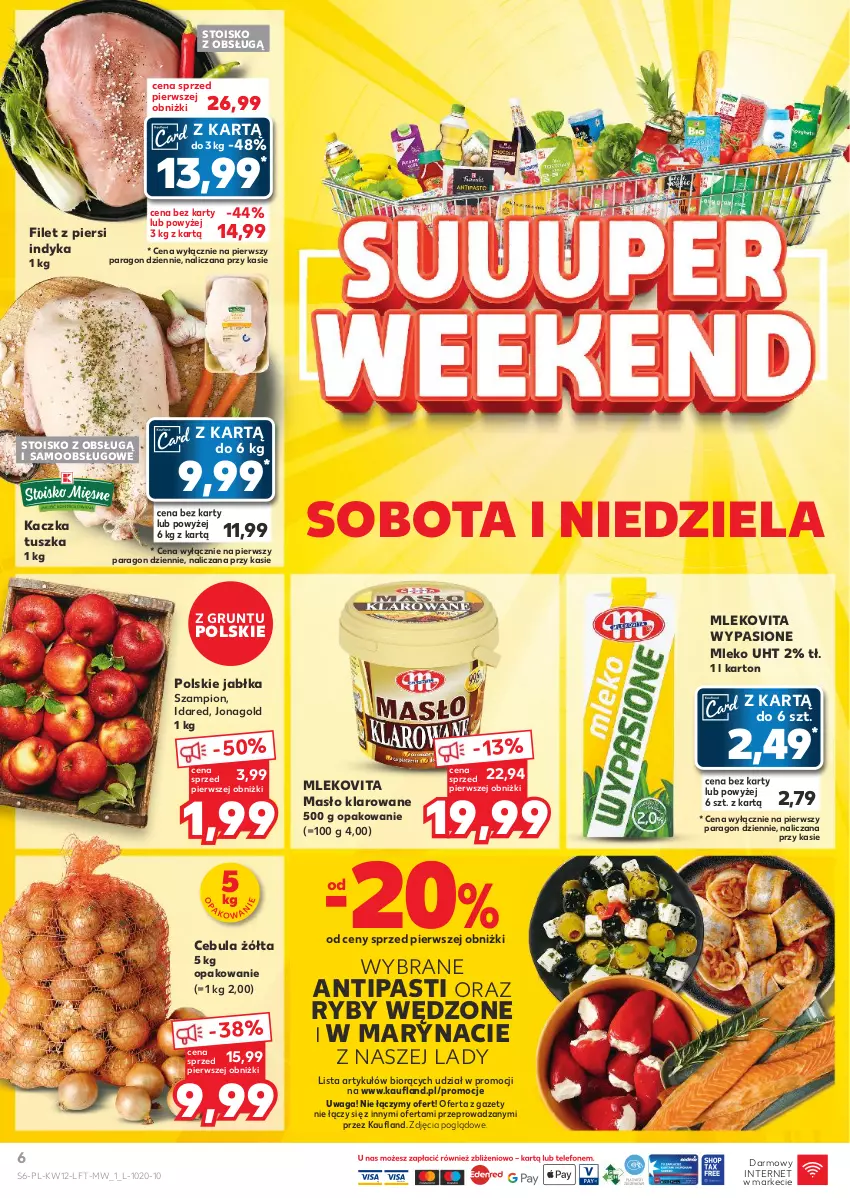 Gazetka promocyjna Kaufland - Gazetka tygodnia - ważna 21.03 do 26.03.2024 - strona 6 - produkty: Cebula, Filet z piersi indyka, Grunt, Jabłka, Jonagold, Kaczka, Masło, Masło klarowane, Mleko, Mlekovita, Szampion, Tusz, Waga