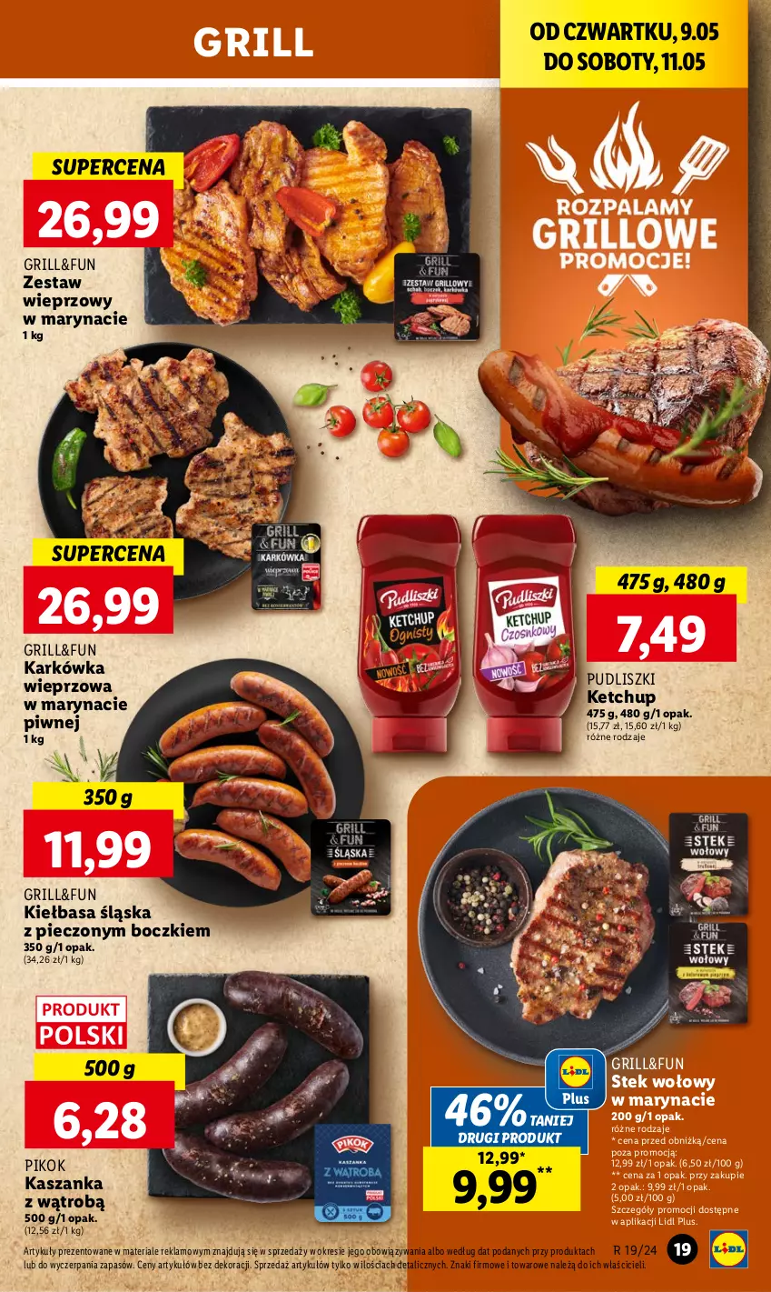 Gazetka promocyjna Lidl - GAZETKA - ważna 09.05 do 11.05.2024 - strona 23 - produkty: Grill, Karkówka wieprzowa, Kasza, Kaszanka, Ketchup, Kiełbasa, Kiełbasa śląska, Piec, PIKOK, Pudliszki, Stek, Stek wołowy