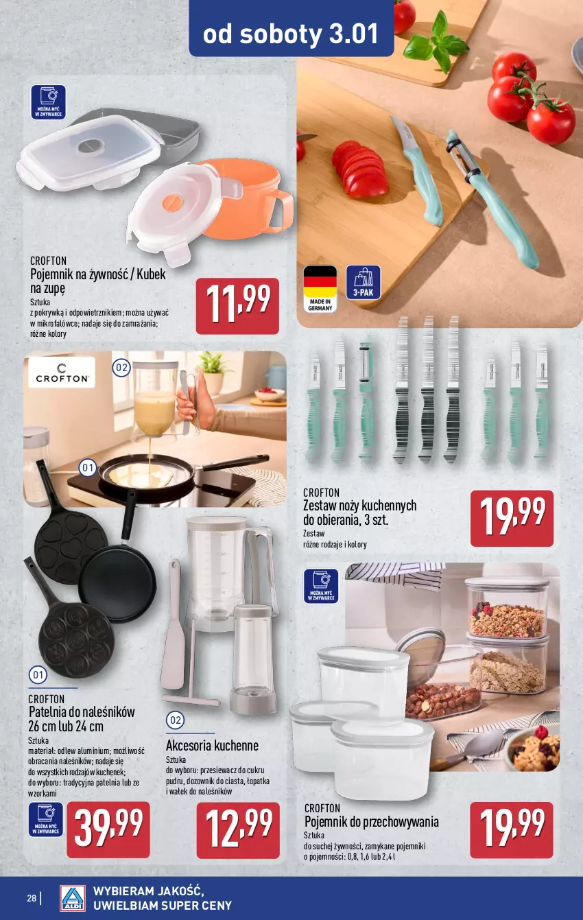 Gazetka promocyjna Aldi - Pełna oferta - ważna 29.12.2025 do 03.01.2026 - strona 28 - produkty: Dozownik, Fa, Kubek, Noż, Orka, Patelnia, Pojemnik, Pojemnik do przechowywania, Wałek