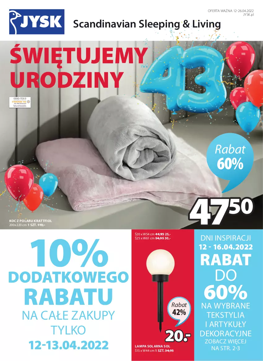 Gazetka promocyjna Jysk - Oferta tygodnia - ważna 12.04 do 26.04.2022 - strona 2 - produkty: Koc, Lampa