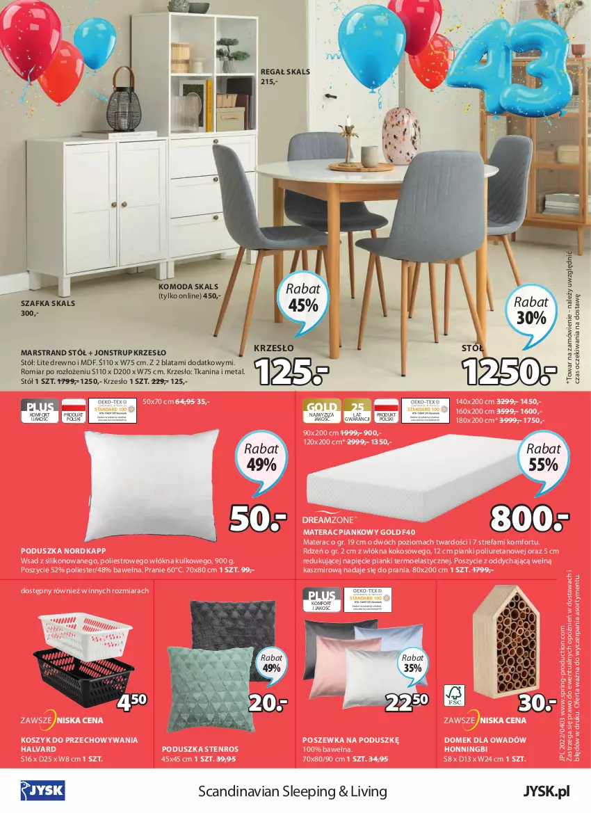 Gazetka promocyjna Jysk - Oferta tygodnia - ważna 12.04 do 26.04.2022 - strona 25 - produkty: Fa, Kokos, Komoda, Kosz, Krzesło, Mars, Materac, Materac piankowy, Moda, Poduszka, Poszewka, Regał, Stół, Szafka, Tera, Tran, Wełna