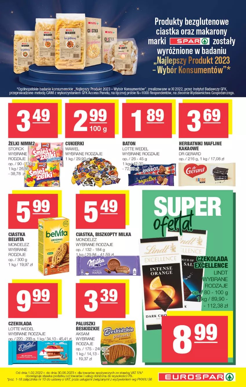 Gazetka promocyjna Spar - EuroSpar - ważna 12.02 do 22.02.2023 - strona 13 - produkty: Aksam, Baton, BelVita, Beskidzki, Biszkopty, Ciastka, Czekolada, Dr Gerard, Herbatniki, Herbatniki Mafijne, Kakao, Makaron, Milka, Nimm2, Sok, Wawel