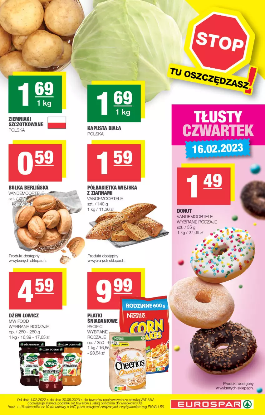 Gazetka promocyjna Spar - EuroSpar - ważna 12.02 do 22.02.2023 - strona 3 - produkty: Bagietka, Bułka, Cif, Danio, Donut, Dżem, Półbagietka, Sok, Ziemniaki