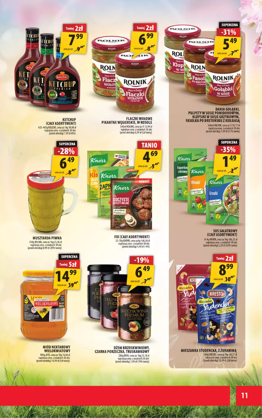 Gazetka promocyjna Arhelan - Gazetka - ważna 24.04 do 03.05.2026 - strona 11 - produkty: Dżem, Fa, Ketchup, Klopsiki, Knorr, Mieszanka studencka, Miód, Mus, Musztarda, Nektar, Por, Pulpety, Rolnik, Sałat, Sos