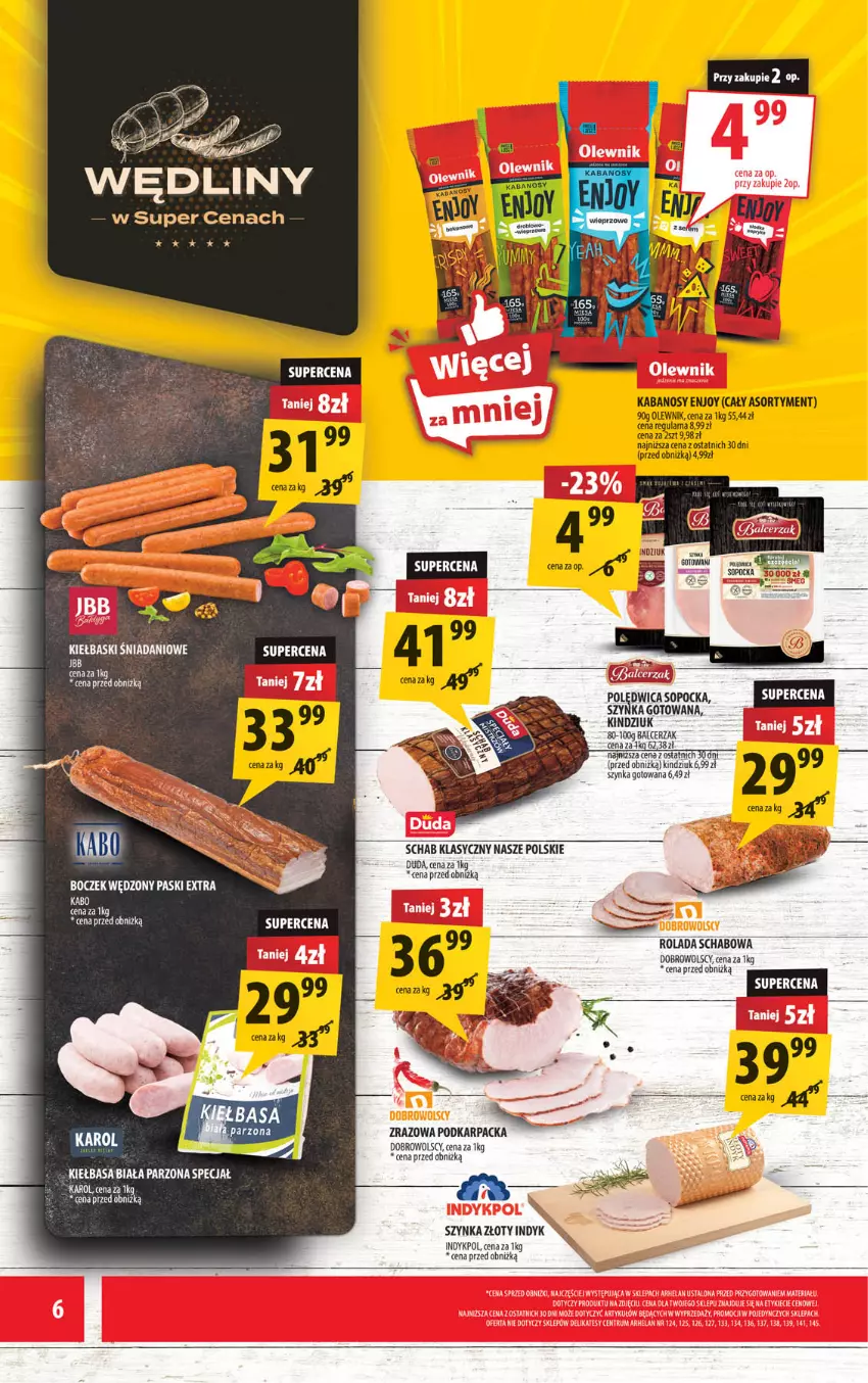 Gazetka promocyjna Arhelan - Gazetka - ważna 24.04 do 03.05.2026 - strona 6 - produkty: Boczek, Duda, Kabanos, Karp, Kindziuk, Olewnik, Polędwica, Rolada, Szynka