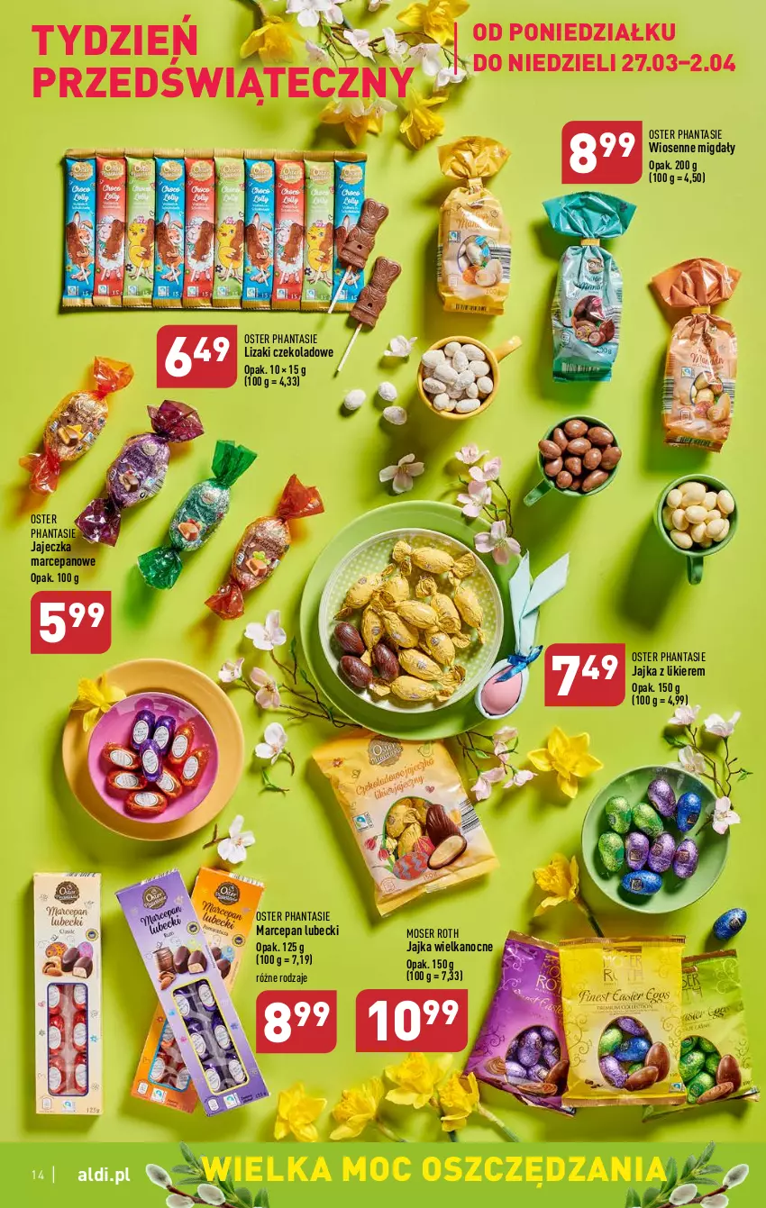 Gazetka promocyjna Aldi - Pełen katalog - ważna 27.03 do 02.04.2023 - strona 14 - produkty: Likier, Lizaki, Lizaki czekoladowe, Migdały, Moser Roth, Ser