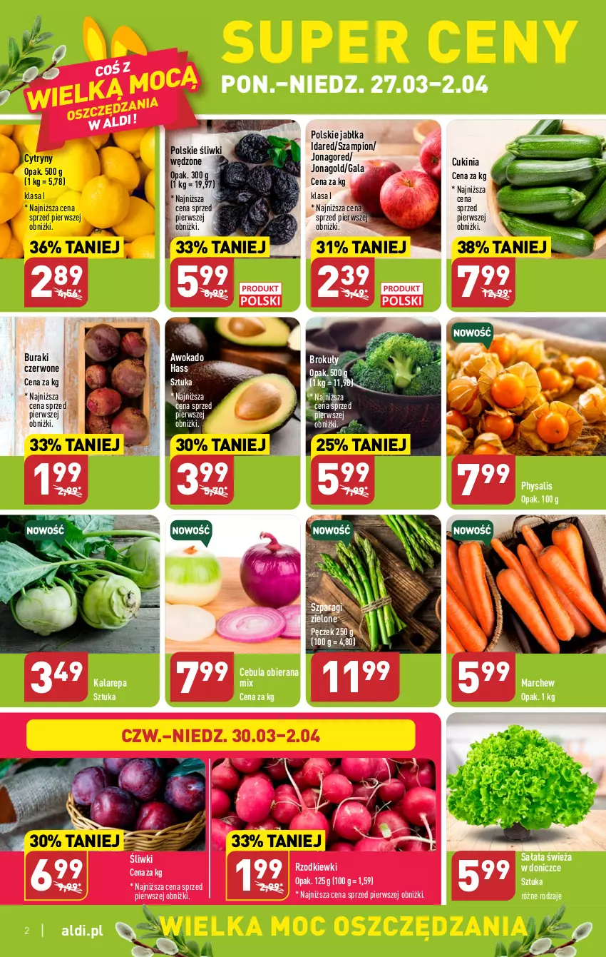 Gazetka promocyjna Aldi - Pełen katalog - ważna 27.03 do 02.04.2023 - strona 2 - produkty: Brokuły, Buraki, Cebula, Cytryny, Gala, Jabłka, Jonagold, Sałat, Szampion