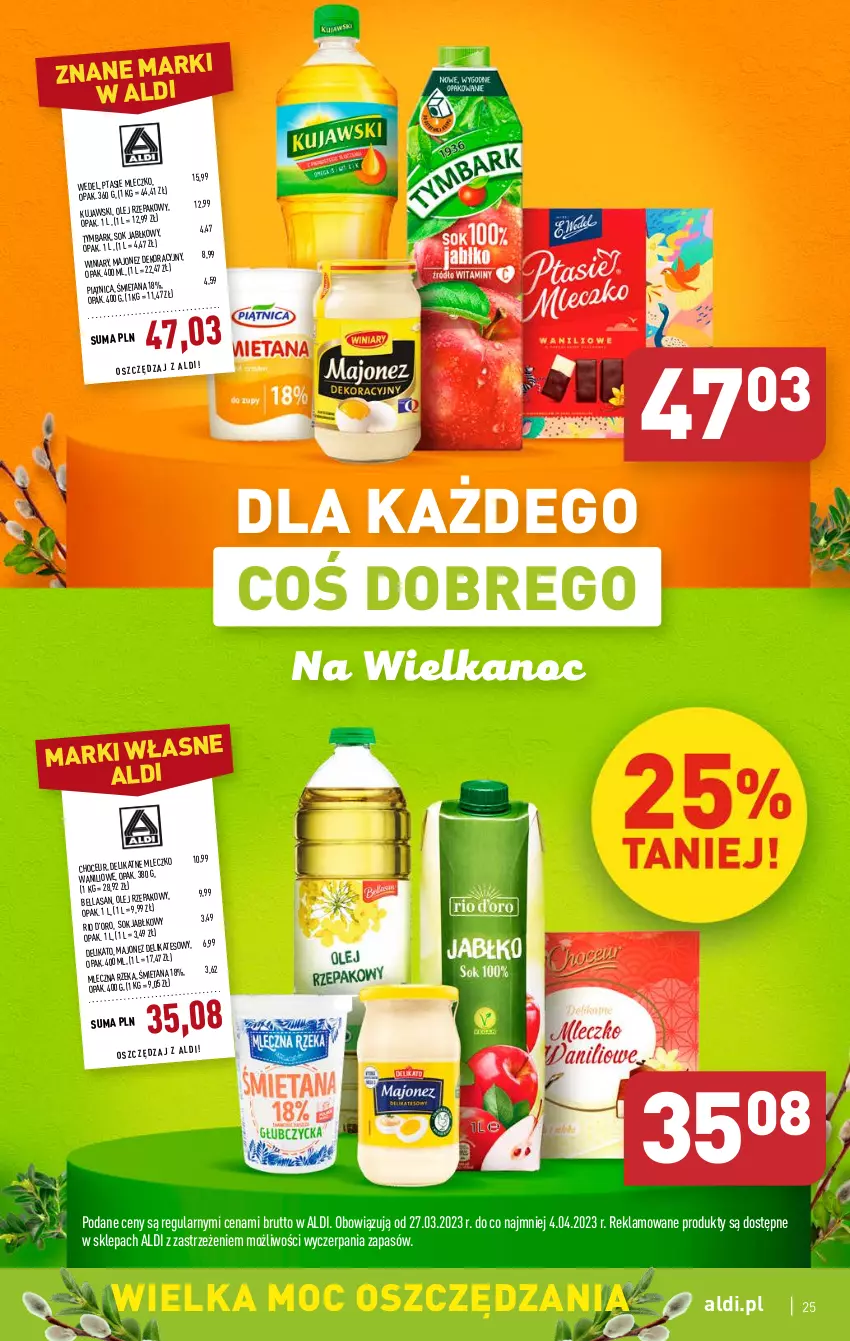 Gazetka promocyjna Aldi - Pełen katalog - ważna 27.03 do 02.04.2023 - strona 25 - produkty: Bell, Bella, Kujawski, Majonez, Mleczko, Mleczna Rzeka, Olej, Piątnica, Sok, Tymbark, Winiary