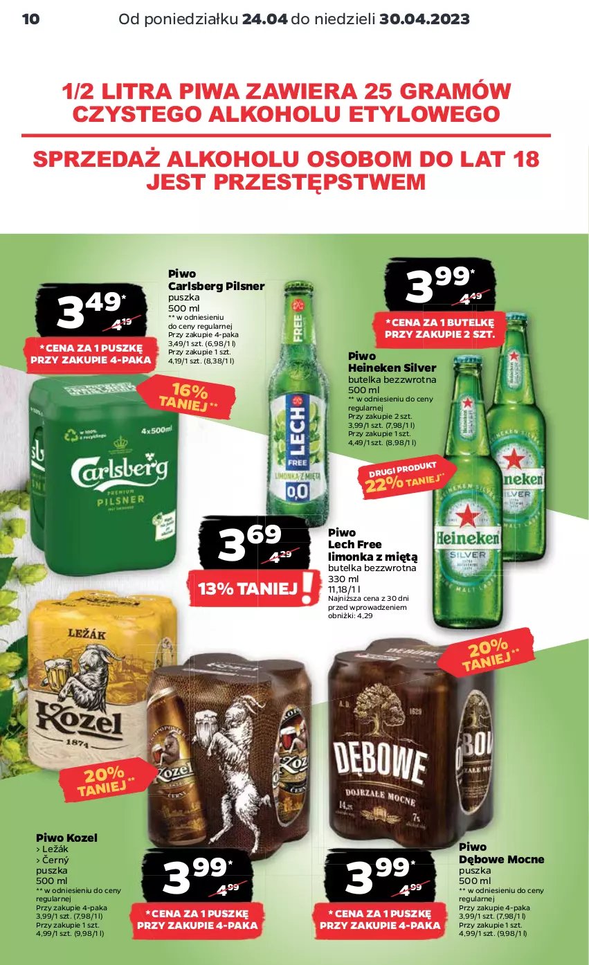 Gazetka promocyjna Netto - Artykuły spożywcze - ważna 24.04 do 30.04.2023 - strona 10 - produkty: Carlsberg, Gra, Heineken, Kozel, Limonka, Piwa, Piwo