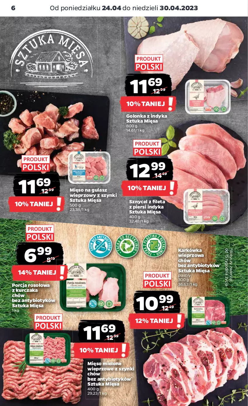 Gazetka promocyjna Netto - Artykuły spożywcze - ważna 24.04 do 30.04.2023 - strona 6 - produkty: Golonka z indyka, Karkówka wieprzowa, Kurczak, Mięso, Mięso mielone, Mięso na gulasz, Por