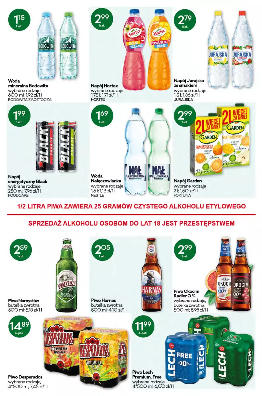 Gazetka promocyjna Groszek - Gazetka - ważna 08.04 do 20.04.2021 - strona 10 - produkty: Desperados, Fortuna, Gra, Harnaś, Hortex, Koc, Lack, Nałęczowianka, Namysłów, Napój, Okocim, Piwa, Piwo, Radler, Woda, Woda mineralna