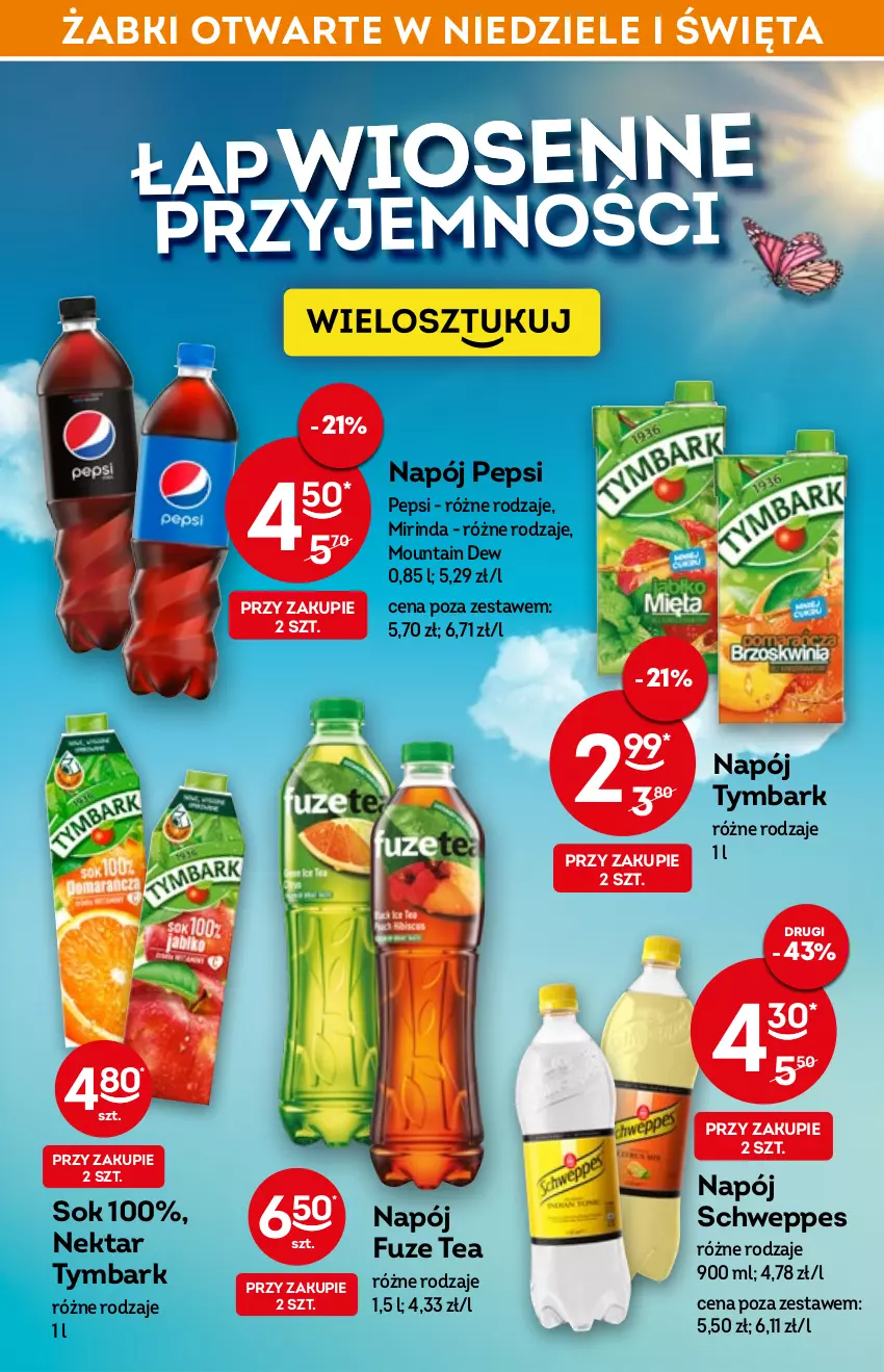 Gazetka promocyjna Żabka - ważna 13.04 do 19.04.2022 - strona 10 - produkty: Mirinda, Napój, Nektar, Pepsi, Schweppes, Sok, Tymbark