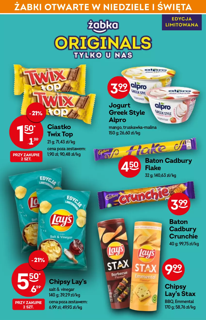 Gazetka promocyjna Żabka - ważna 13.04 do 19.04.2022 - strona 28 - produkty: Alpro, Baton, Chipsy, Emmental, Jogurt, Lay’s, Mango, Top, Twix