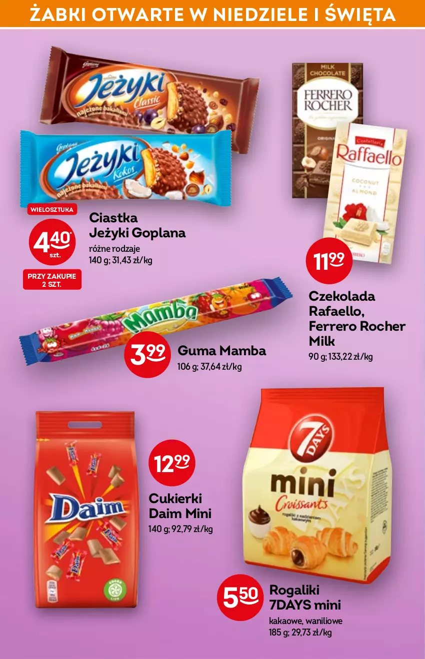 Gazetka promocyjna Żabka - ważna 13.04 do 19.04.2022 - strona 44 - produkty: Ciastka, Cukier, Cukierki, Czekolada, Fa, Ferrero, Ferrero Rocher, Goplana, Jeżyki, Kakao, LANA, Mamba, Rogal