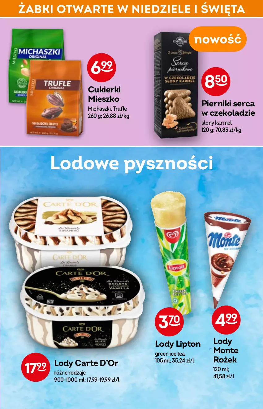 Gazetka promocyjna Żabka - ważna 13.04 do 19.04.2022 - strona 45 - produkty: Cukier, Cukierki, Ice tea, Lipton, Lody, Monte, Piernik, Ser