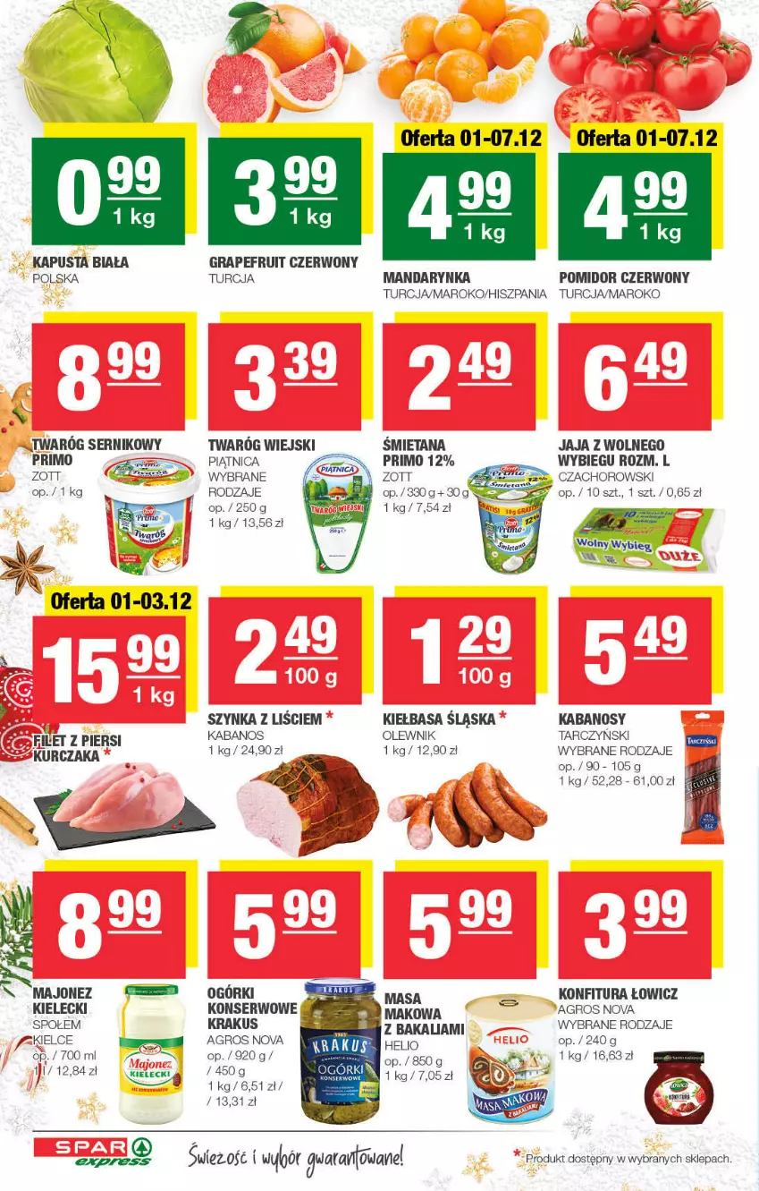 Gazetka promocyjna Spar - SparExpress - ważna 28.11 do 08.12.2021 - strona 2 - produkty: Fa, Filet z piersi kurczaka, Gra, Jaja, Kabanos, Kiełbasa, Kiełbasa śląska, Konfitura, Krakus, Kurczak, LG, Majonez, Olewnik, Piątnica, Ser, Szynka, Tarczyński, Twaróg, Zott