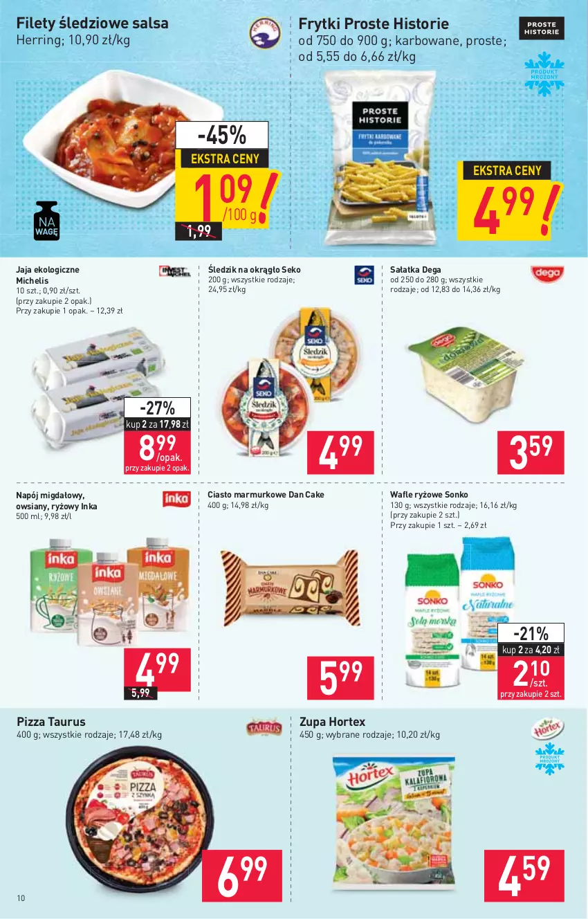 Gazetka promocyjna Stokrotka - Supermarket - ważna 23.09 do 29.09.2021 - strona 10 - produkty: Dan Cake, Dega, Frytki, Gra, Hortex, Inka, Jaja, Napój, Piwa, Pizza, Ryż, Sałat, Sałatka, Salsa, SEKO, Sonko, Wafle, Zupa