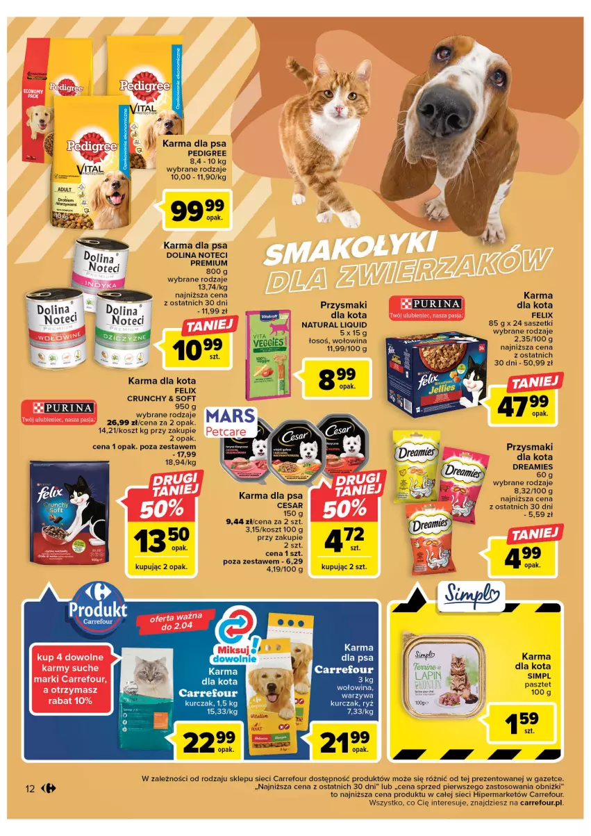 Gazetka promocyjna Carrefour - Gazetka Carrefour - ważna 07.03 do 18.03.2023 - strona 14 - produkty: Felix, Kosz, Pasztet, Pedigree, Przysmaki, Wołowina