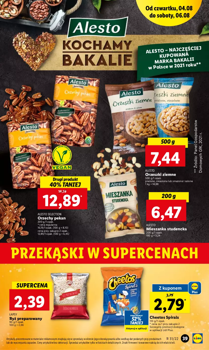 Gazetka promocyjna Lidl - GAZETKA - ważna 04.08 do 06.08.2022 - strona 39 - produkty: Cheetos, Mieszanka studencka, Orzeszki, Orzeszki ziemne, Ryż