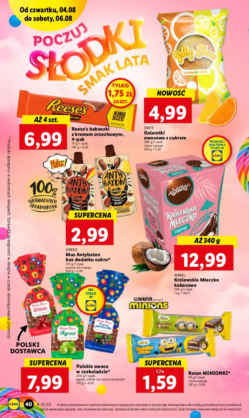 Gazetka promocyjna Lidl - GAZETKA - ważna 04.08 do 06.08.2022 - strona 40 - produkty: Ananas, Babeczki, Baton, Gala, Galaretki, Gres, Kokos, Królewski, Królewskie Mleczko, Mango, Mleczko, Mus, Owoce, Por, Wawel