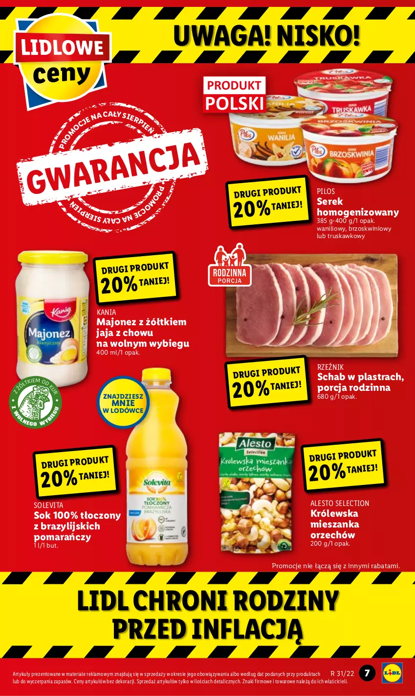 Gazetka promocyjna Lidl - GAZETKA - ważna 04.08 do 06.08.2022 - strona 7 - produkty: Jaja, Majonez, Pilos, Por, Ser, Serek, Serek homogenizowany, Sok, Waga