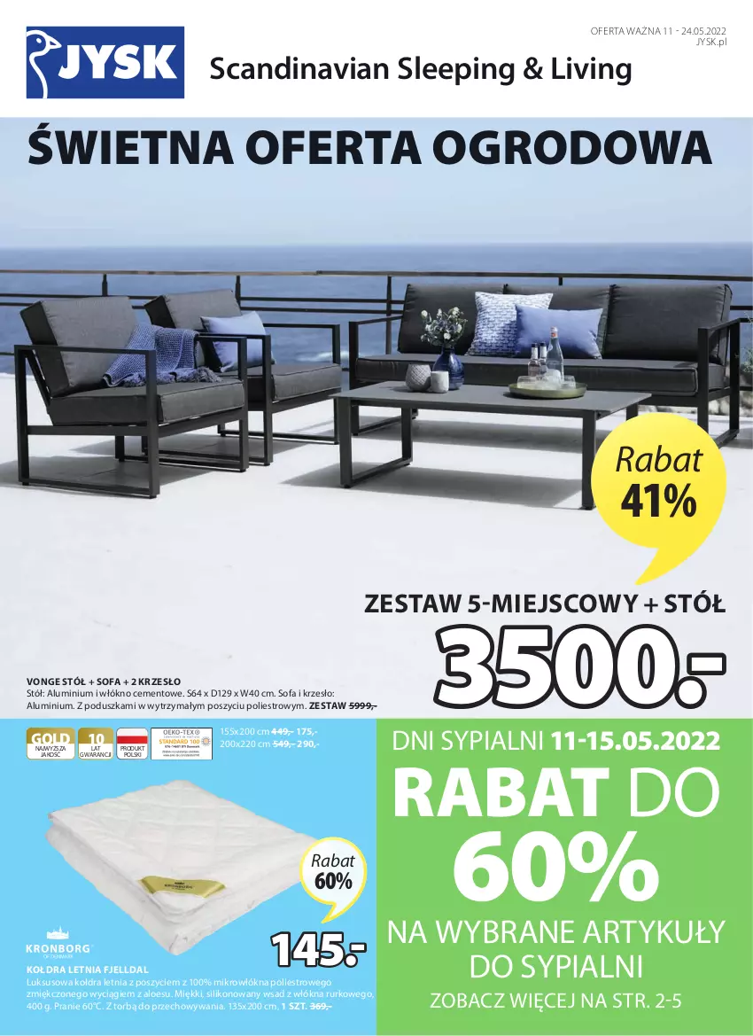 Gazetka promocyjna Jysk - Oferta tygodnia - ważna 11.05 do 24.05.2022 - strona 2 - produkty: Cement, Fa, Kołdra, Krzesło, Poduszka, Sofa, Stół