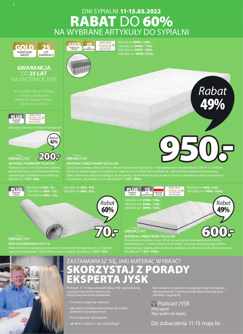 Gazetka promocyjna Jysk - Oferta tygodnia - ważna 11.05 do 24.05.2022 - strona 3 - produkty: Fa, Kokos, Mata ochronna, Materac, Materac piankowy, Materac sprężynowy, Pasek, Por, Sok, Tera, Top, Zdrowie