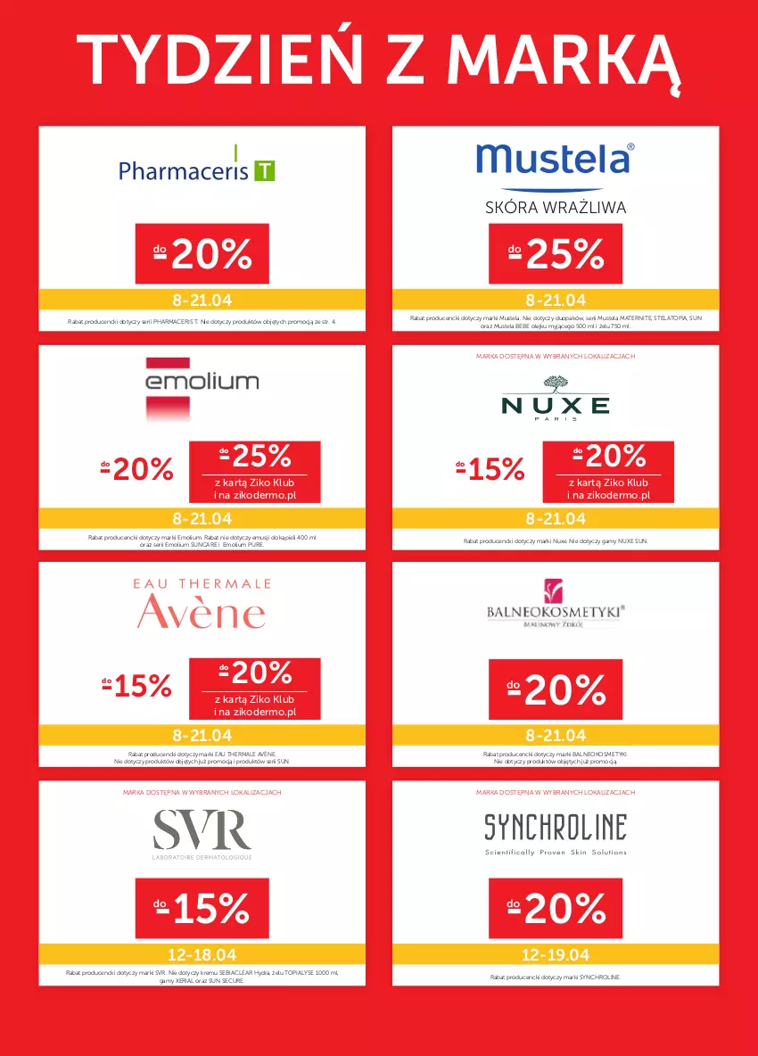 Gazetka promocyjna Ziko - 8-21 KWIETNIA - ważna 08.04 do 21.04.2021 - strona 20 - produkty: Acer, Avène, Emolium, Mus, Mustela, Nuxe, Olej, Pharmaceris, Pur, Ser, SVR, Top