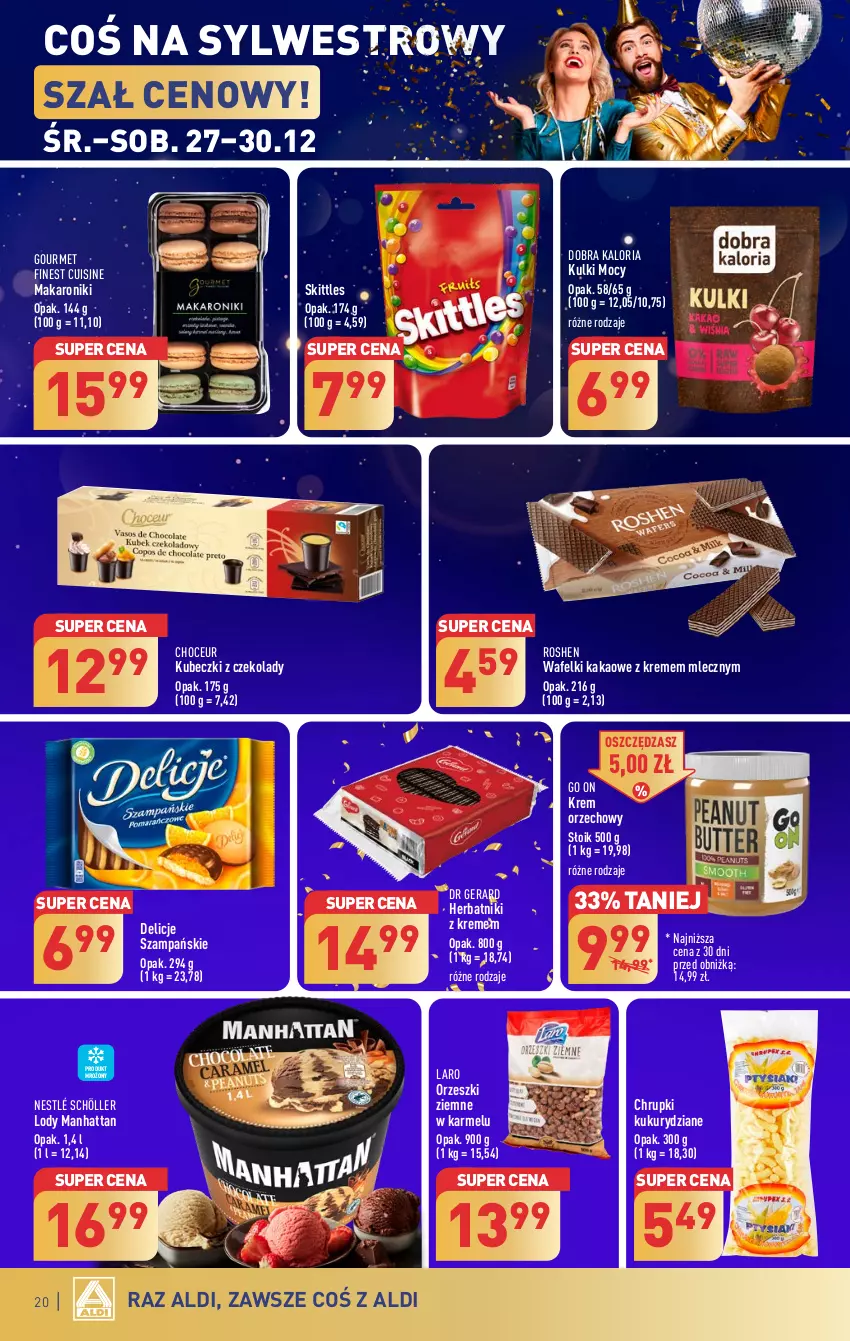 Gazetka promocyjna Aldi - Pełna oferta - ważna 27.12 do 30.12.2023 - strona 20 - produkty: Chrupki, Delicje, Dr Gerard, Herbatniki, Kakao, Krem orzechowy, Lody, Makaron, Nestlé, Orzeszki, Orzeszki ziemne