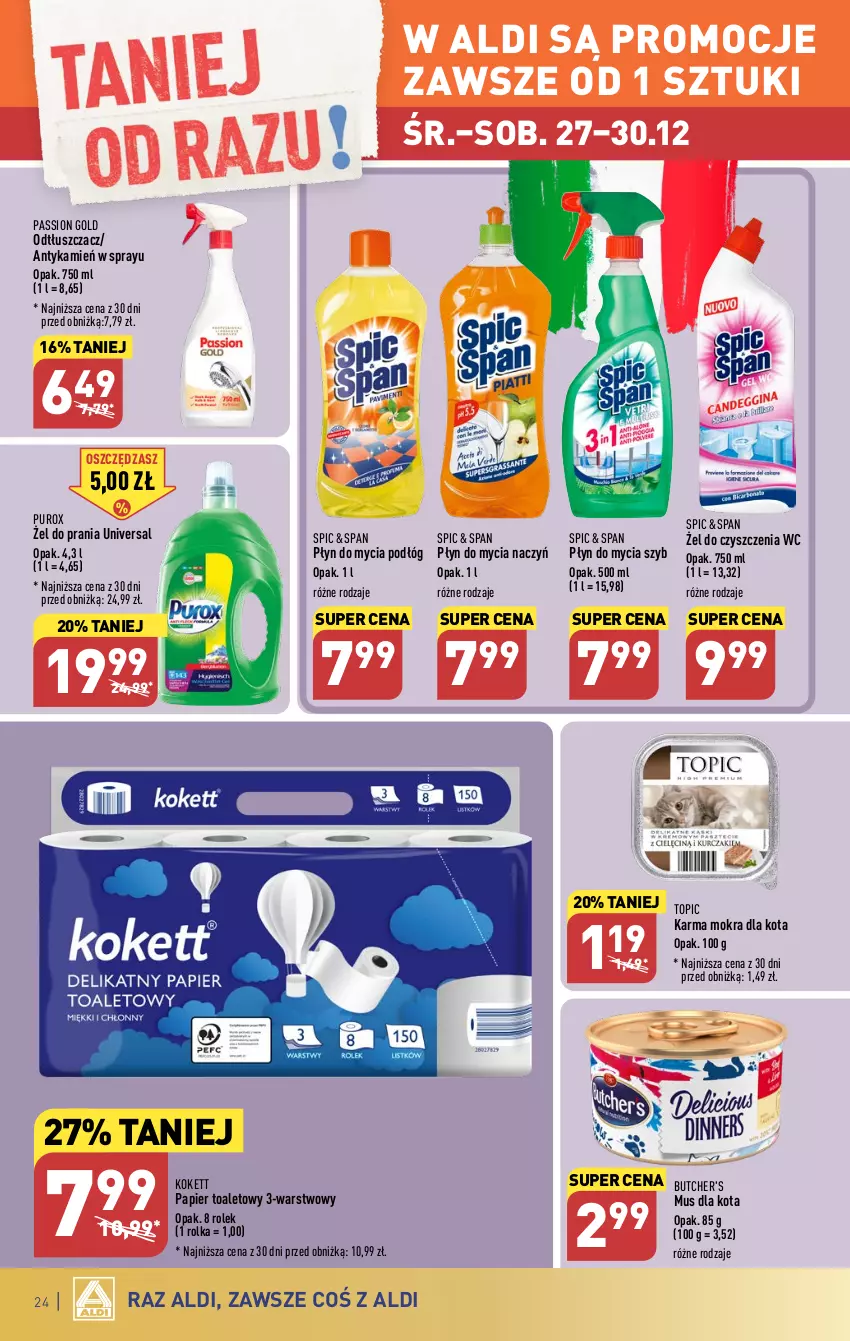 Gazetka promocyjna Aldi - Pełna oferta - ważna 27.12 do 30.12.2023 - strona 24 - produkty: Butcher's, Do mycia naczyń, Mus, Odtłuszczacz, Papier, Papier toaletowy, Płyn do mycia, Płyn do mycia naczyń, Płyn do mycia podłóg, Pur, Top