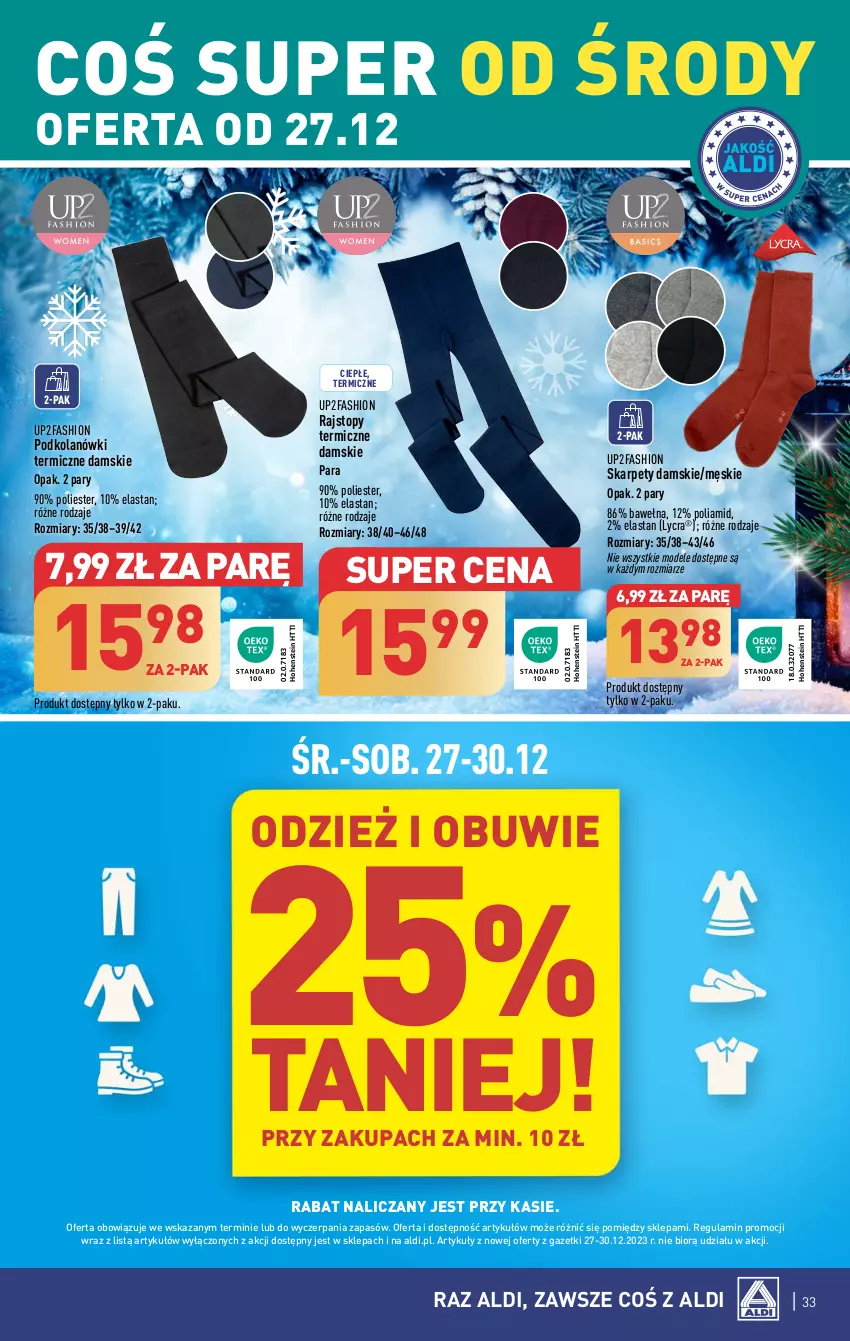 Gazetka promocyjna Aldi - Pełna oferta - ważna 27.12 do 30.12.2023 - strona 33 - produkty: Fa, Karp, Obuwie, Rajstopy, Top, Wełna