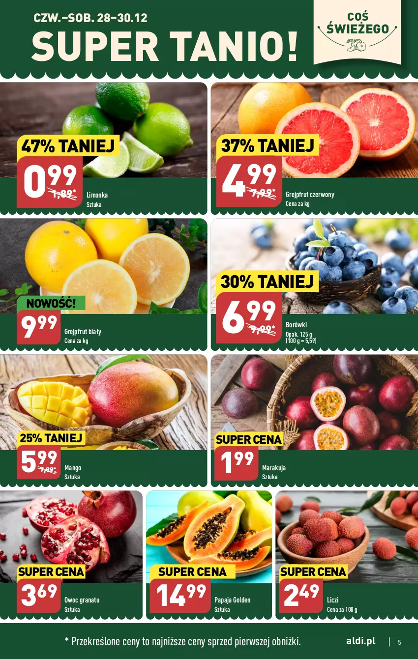 Gazetka promocyjna Aldi - Pełna oferta - ważna 27.12 do 30.12.2023 - strona 5 - produkty: Gra, Granat, Grejpfrut, Liczi, Limonka, Mango, Papaja