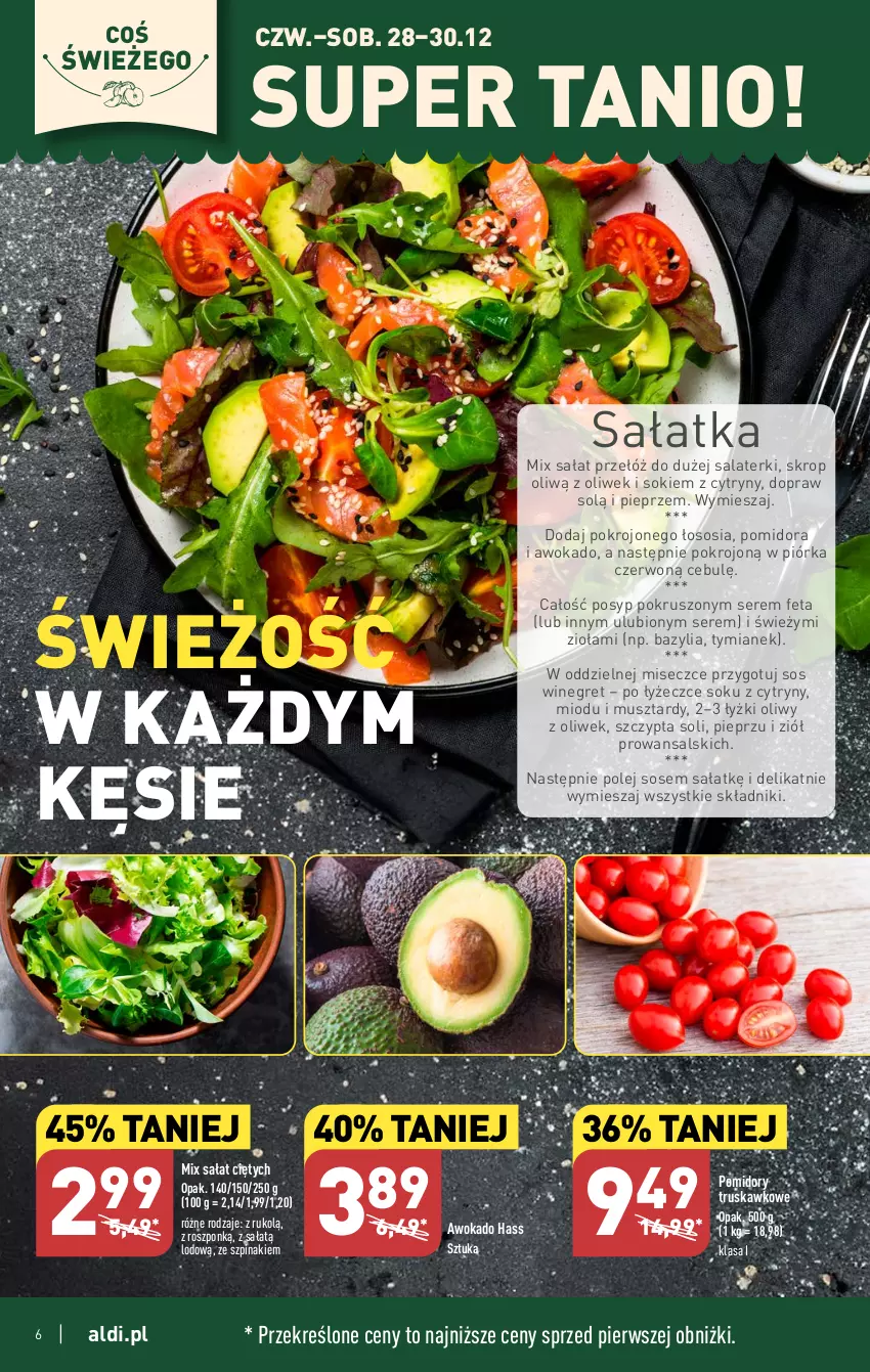 Gazetka promocyjna Aldi - Pełna oferta - ważna 27.12 do 30.12.2023 - strona 6 - produkty: Bazyl, Bazylia, Cytryny, Feta, Mus, Olej, Pieprz, Pomidory, Sałat, Sałatka, Ser, Sok, Sos, Szpinak