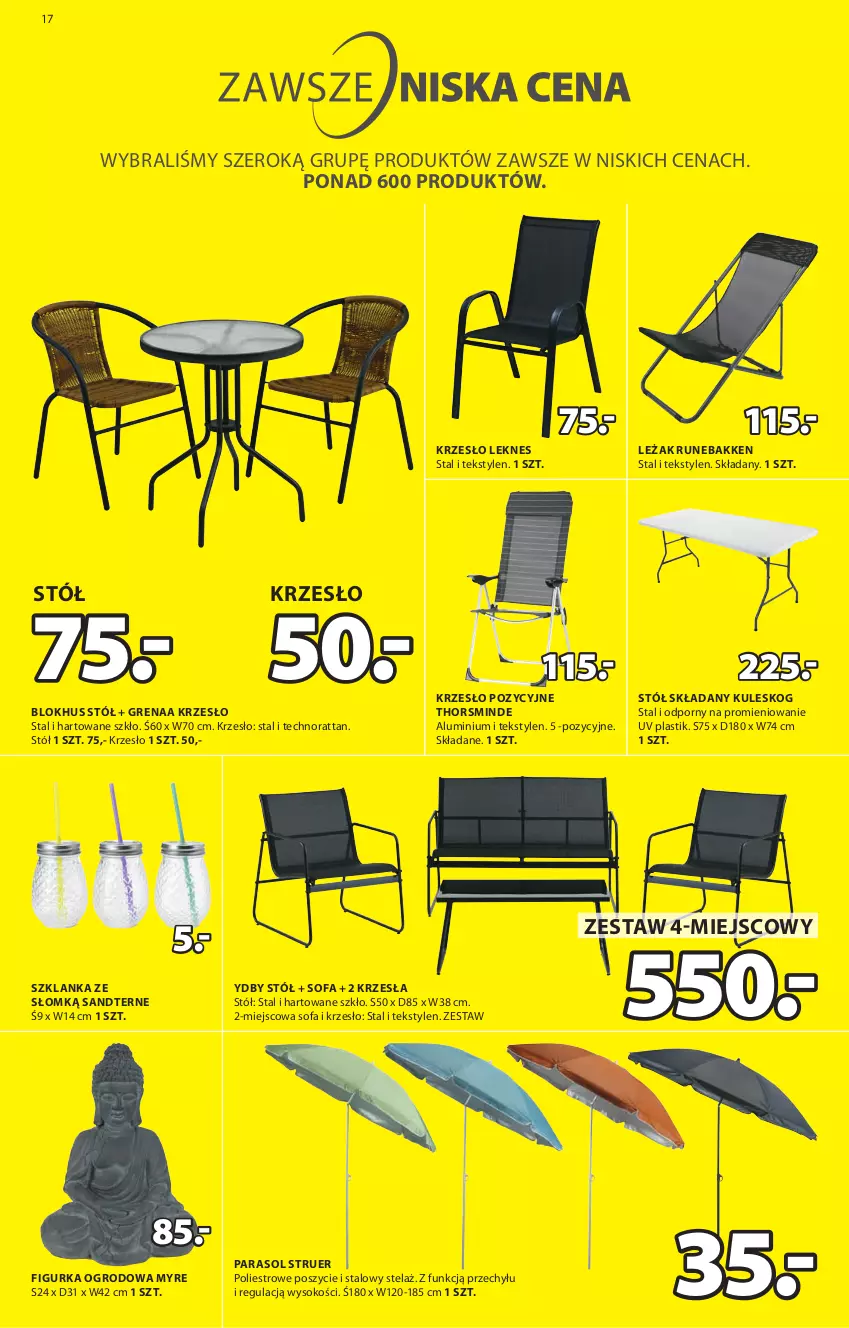 Gazetka promocyjna Jysk - Oferta tygodnia - ważna 04.05 do 18.05.2021 - strona 18 - produkty: Fa, Krzesło, Parasol, Por, Sofa, Sok, Stół, Szklanka