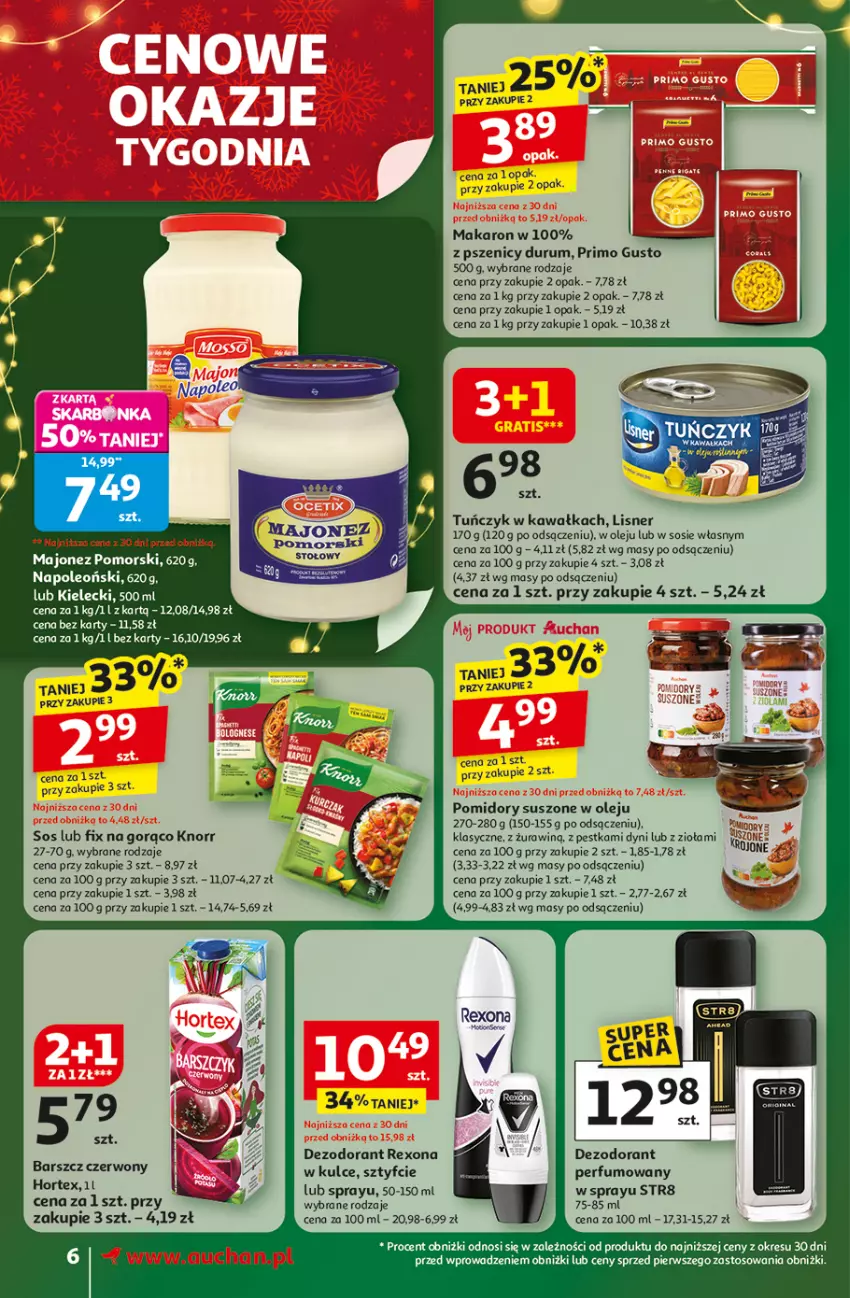 Gazetka promocyjna Auchan - Gazetka Święta jak babcię kocham Supermarket Auchan - ważna 11.12 do 17.12.2025 - strona 6 - produkty: Dezodorant, Hortex, Kawa, Knorr, Lisner, Majonez, Makaron, Olej, Oleo, Perfum, Pomidory, Rexona, Rum, Sos, Str8, Tuńczyk