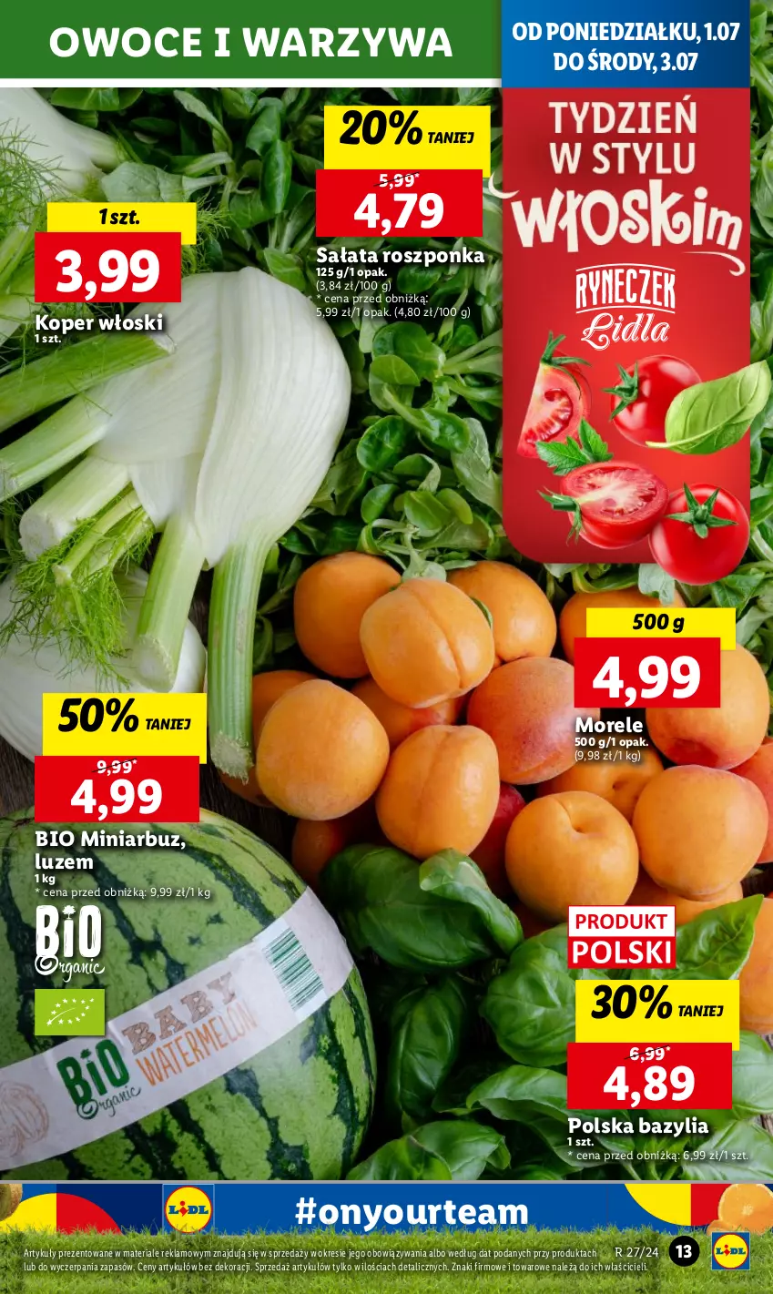 Gazetka promocyjna Lidl - GAZETKA - ważna 01.07 do 03.07.2024 - strona 17 - produkty: Arbuz, Bazyl, Bazylia, Koper włoski, Owoce, Roszponka, Sałat, Warzywa