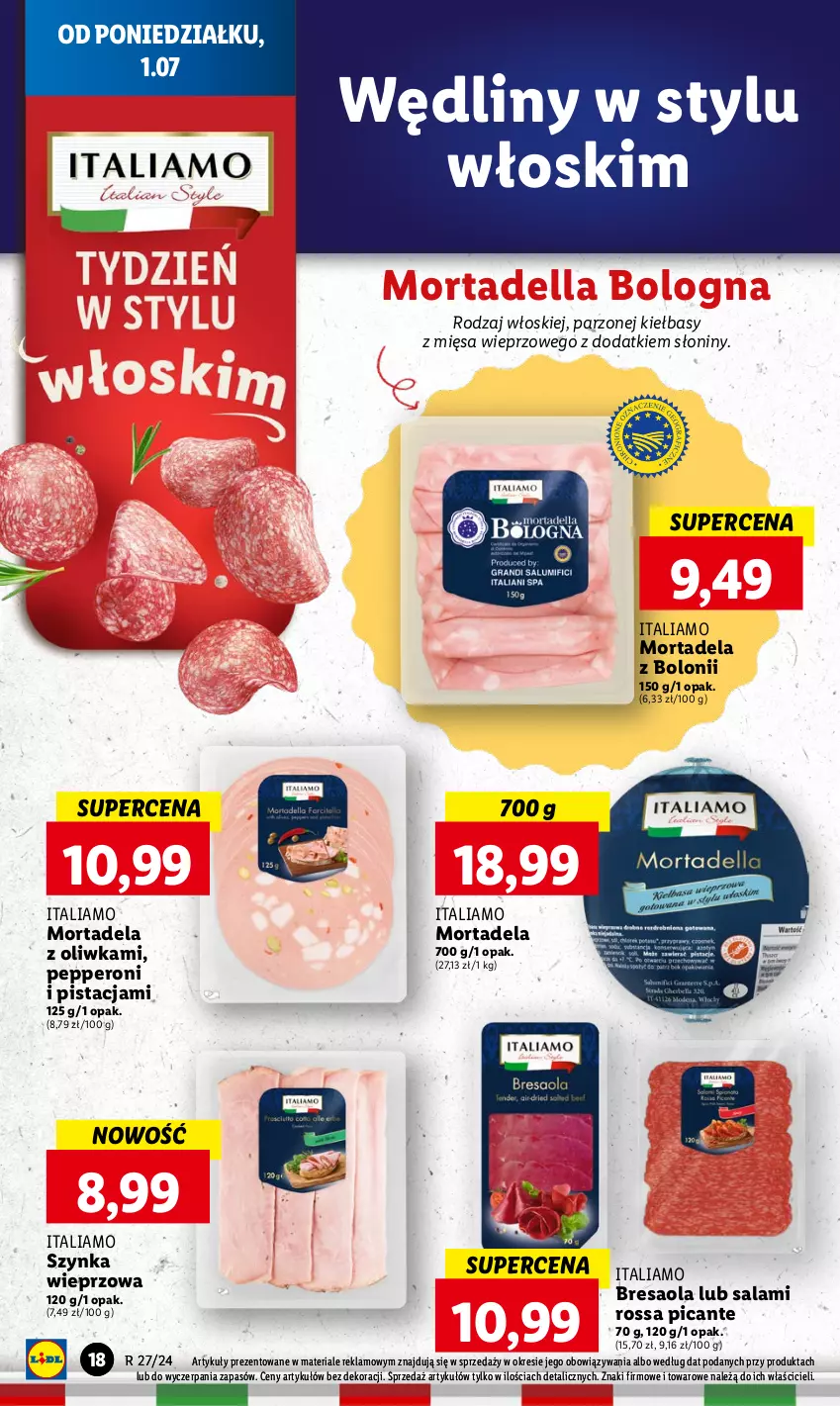 Gazetka promocyjna Lidl - GAZETKA - ważna 01.07 do 03.07.2024 - strona 22 - produkty: Bresaola, Dell, Mortadella, Salami, Szynka, Szynka wieprzowa