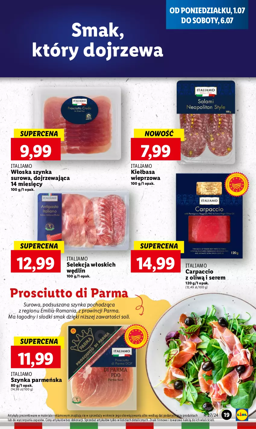 Gazetka promocyjna Lidl - GAZETKA - ważna 01.07 do 03.07.2024 - strona 23 - produkty: Carpaccio, Kiełbasa, Prosciutto, Ser, Szynka