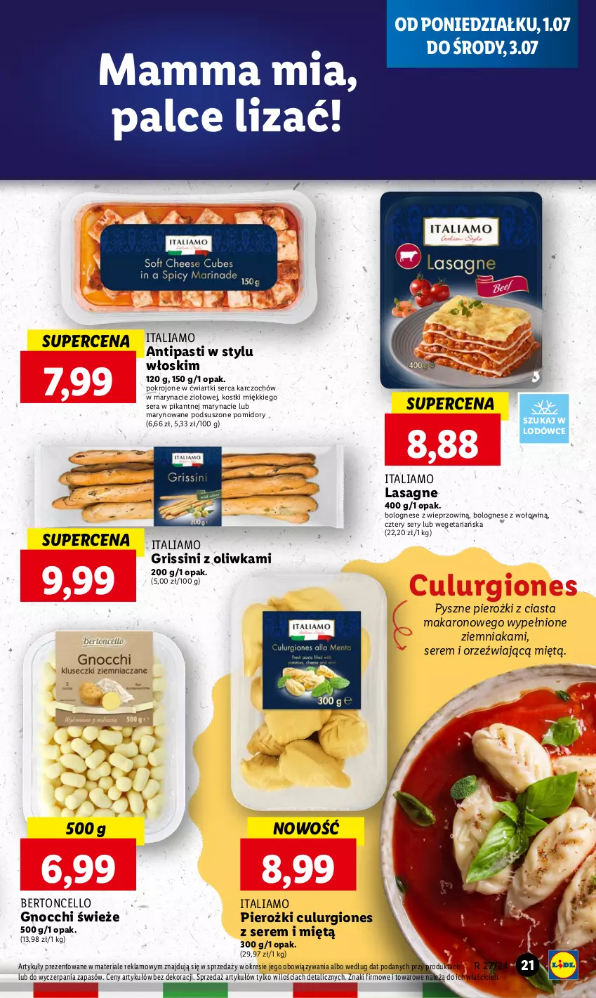 Gazetka promocyjna Lidl - GAZETKA - ważna 01.07 do 03.07.2024 - strona 25 - produkty: Gnocchi, Grissini, Lasagne, Makaron, Pomidory, Ser, Suszone pomidory