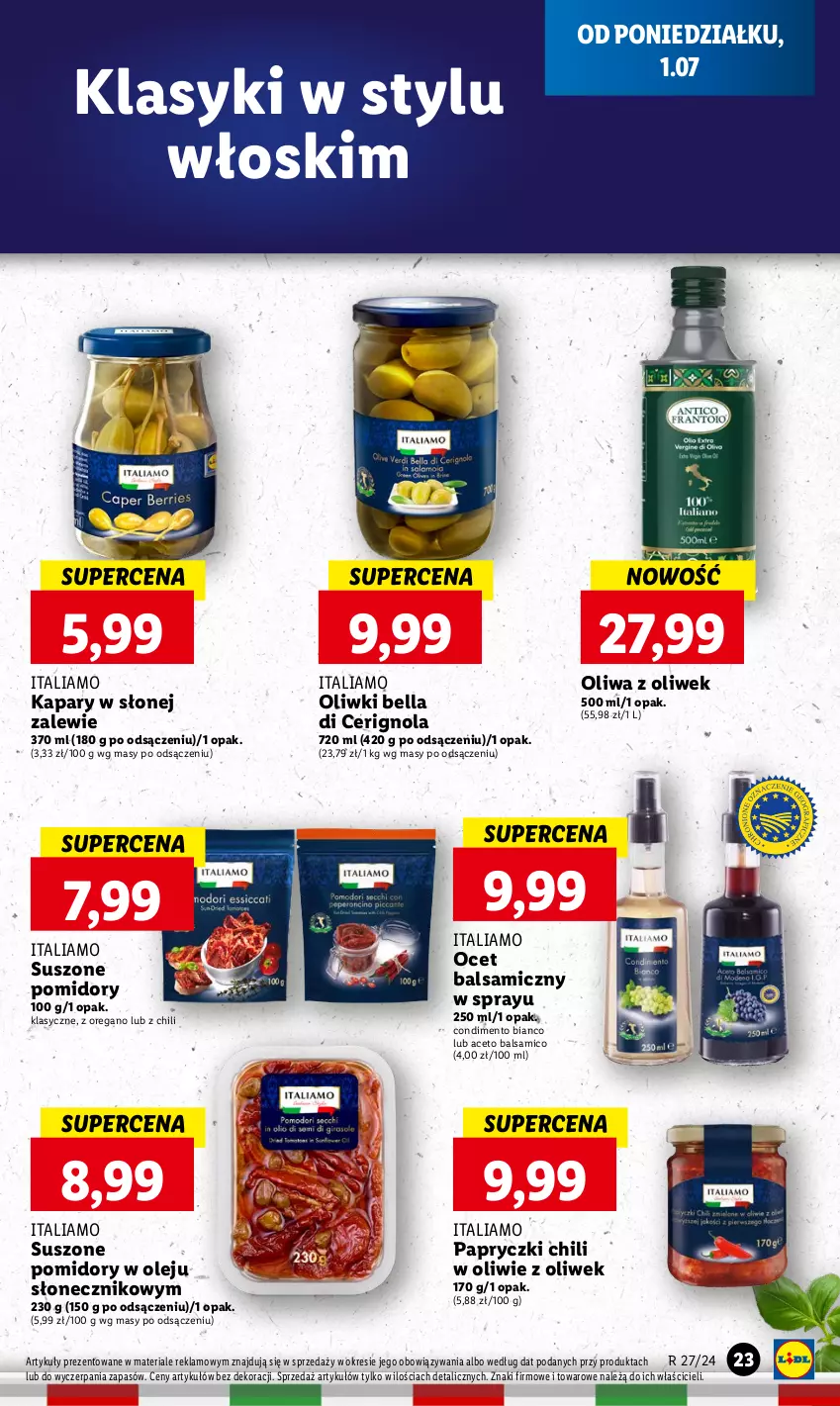 Gazetka promocyjna Lidl - GAZETKA - ważna 01.07 do 03.07.2024 - strona 27 - produkty: Bell, Bella, Kapary, Ocet, Ocet balsamiczny, Olej, Oliwa z oliwek, Oliwki, Pomidory, Suszone pomidory