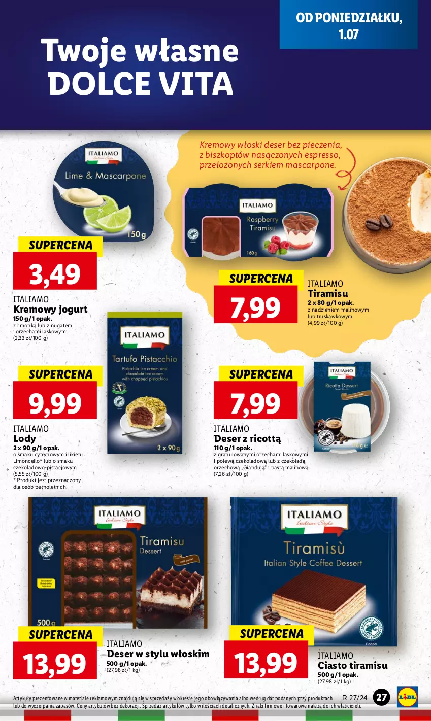 Gazetka promocyjna Lidl - GAZETKA - ważna 01.07 do 03.07.2024 - strona 31 - produkty: Deser, Gra, Jogurt, Likier, Lody, Mascarpone, Piec, Ser