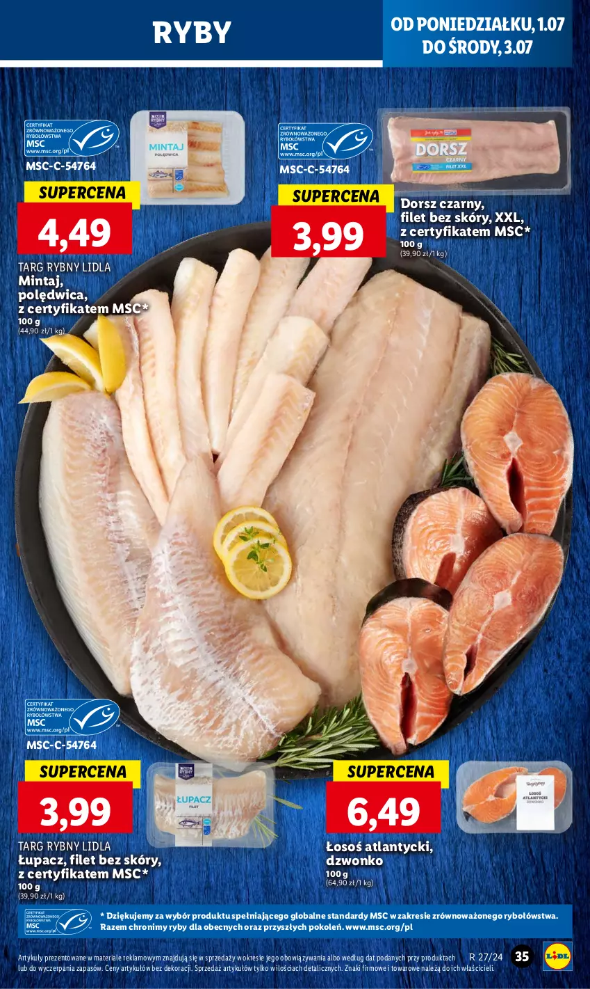 Gazetka promocyjna Lidl - GAZETKA - ważna 01.07 do 03.07.2024 - strona 41 - produkty: Dorsz, Mintaj, Polędwica