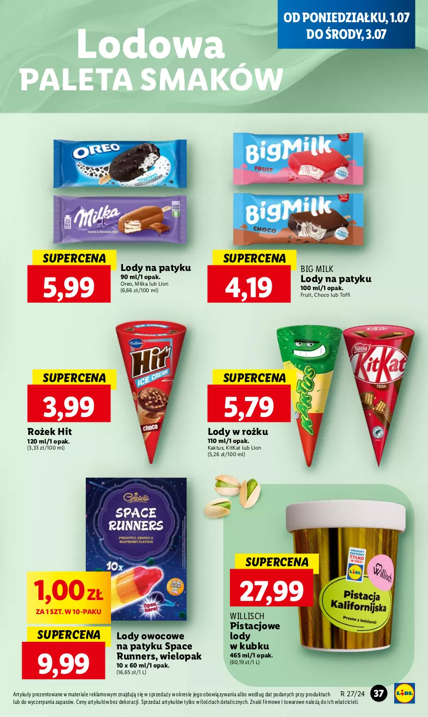 Gazetka promocyjna Lidl - GAZETKA - ważna 01.07 do 03.07.2024 - strona 43 - produkty: Big Milk, Kaktus, Lion, Lody, Milka, Oreo, Paleta