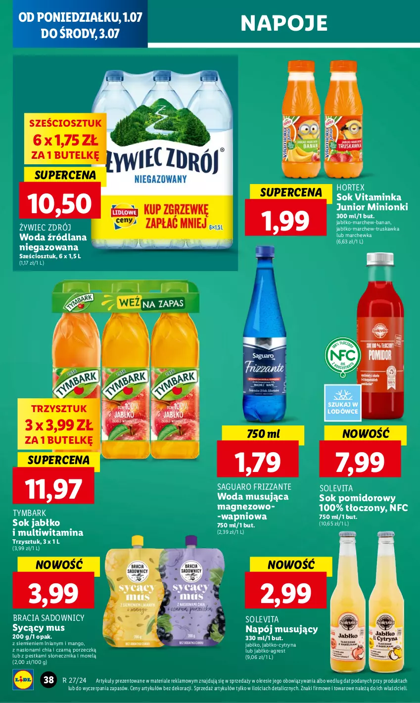 Gazetka promocyjna Lidl - GAZETKA - ważna 01.07 do 03.07.2024 - strona 44 - produkty: Chia, Gres, Hortex, Inka, LANA, Magnez, Mango, Marchewka, Mus, Napój, Napój musujący, Napoje, Por, Sok, Sok pomidorowy, Tymbark, Woda