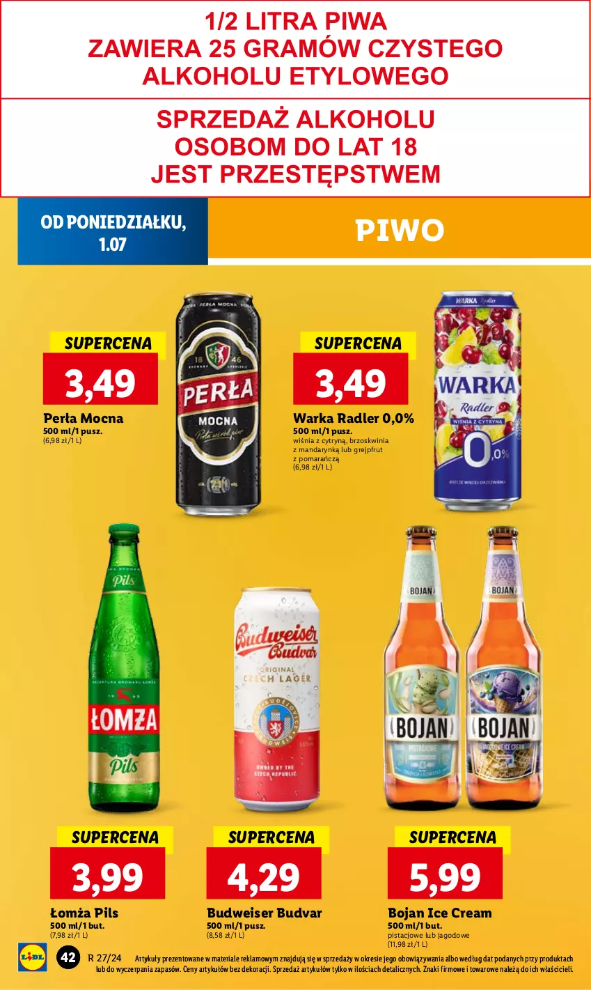 Gazetka promocyjna Lidl - GAZETKA - ważna 01.07 do 03.07.2024 - strona 48 - produkty: Grejpfrut, Perła, Piwo, Radler, Ser, Warka